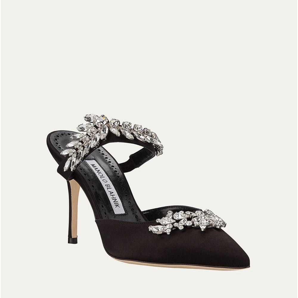 MANOLO BLAHNIK — Lurum Crystal-Embellished Mules